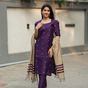 Violet 3 Piece Viscose Jacquard Weave Kurta with Pant & Dupatta